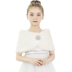 Ipenny Girls Faux Fur Wrap Shawl Flower Kids Princess Cape Wedding Bestmaid Bolero Drug Christmas Party Assume Up Up Up
