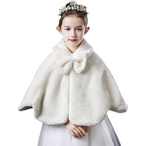 Ipenny Girls Faux Fur Wrap Shawl Flower Kids Princess Cape Wedding Bestmaid Bolero Drug Christmas Party Assume Up Up Up