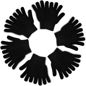 6 Pairs Winter Magic Gloves Knit Gloves for Kids Boys Winter Stretchy Full Fingers Knitted Winter Magic for Kids Aged 3-5 Years, All Black Series, Small Size