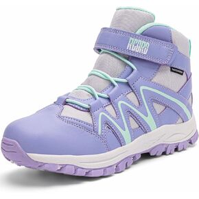 R CORD Kids Hiking Boots Kids Hiking Shoes Girls Hiking Boots Waterproof Non-Slip Girls Hiking Shoes for Outdoor Rugged Quick Closure Durable TPR Traction Outsole