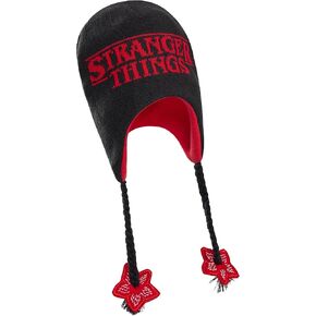 Stranger Things Beanie Hat with Ear Flaps for Kids and Teenagers - One Size Children's Winter Hats - Gifts for Kids Black/Red