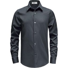 Boys Stretch Wrinkle Free Dress Shirts Button Down Shirt Long Sleeve Formal School Uniform Shirts