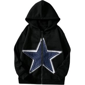 WDIRARA Boy's Star Graphic Hoodies Zip Up Long Sleeve Sweatshirts Hood Top