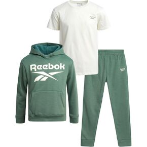 Reebok Boys' Sweatsuit Set - 3 Piece Pullover Hoodie Sweatshirt, Jogger Sweatpants, and T-Shirt - Activewear Pants Set (8-14)