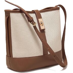 FOXLOVER Coated Canvas Bucket Crossbody Bags for Women Top-Handle Handbags Small Satchel Purse Trendy Twist Lock