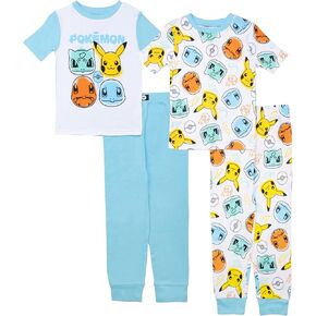 Pokemon Boys' 4-Piece Snug-fit Cotton Pajama Set, Soft & Cute for Kids