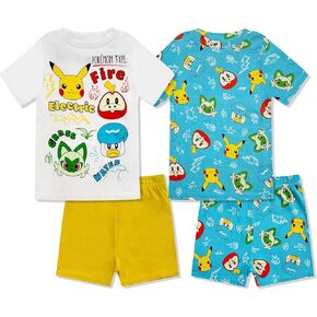 Pokémon Boys Pajama Set - 4 Piece Short Sleeve & Shorts Pajama Set - 100% Cotton PJs, Snug-Fit Kids Summer Pajamas
