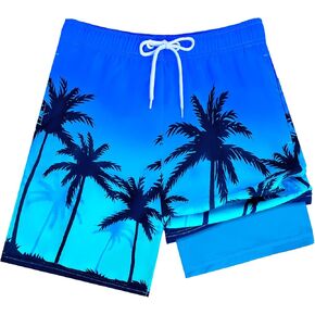 Boys Swim Trunks with Compression Liner Swim Shorts Quick Dry Boys Bathing Suit Swimsuit Swimwear Beach Shorts