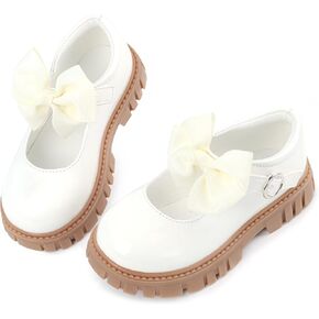 Dress Shoes for Girls Bow Flower Girl Mary Jane Flats Little Girl Dress Shoes for Wedding, Party, Birthday