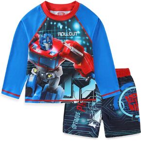 Transformers Optimus Prime Boys UPF 50+ Rash Guard and Swim Trunks Swimwear Set Swimsuit for Big Kids