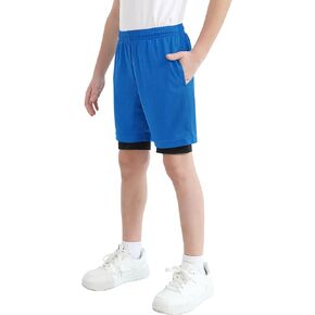 QBK Toddler to Youth Boys 2 in 1 Athletic Shorts Basketball Compression Shorts with Liner for Girls Soccer Running Sports in Kuwait