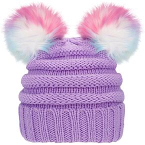 Actlati Kids Winter Beanie Beani Hat Colorful Pompom Ears Ski Hat for Boy Girl (تتراوح أعمارهم بين 7-12)