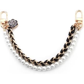 Tiparts Pearl Purse Extender Chain Bag Charms 2PCS Imitation Pearl Short Handle Replacement Bag Chain Strap for Handbags Decoration(10.4")