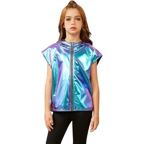 Jxstar Girls Hoodie Hoodie Kids Shiny zip up usfit slyveless disco shirt with jocket