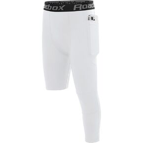 Roadbox Boys One Leg Compression Leggings, 3/4 Basketball Tights,Youth Single Leg Sports Baselayer Pants with Pockets