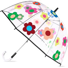 kate spade new york Clear Umbrella for Rain, Large Bubble Umbrella for Adults with Floral Design, Gingham Garden