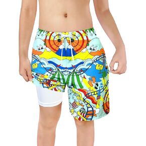 LUCOWEE Boys Swim Trunks Zipper Pockets Compression Liner Anti Chafe Swimsuit Bathing Beach Shorts Surf Quick Dry UPF 50+