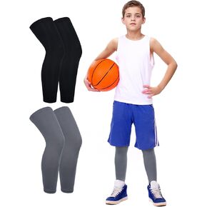 Roadbox Kids Long Leg Sleeve, 2 Pairs Non-Slip Protection Knee Compression Leg Sleeves for Youth Boy Girl Basketball Football