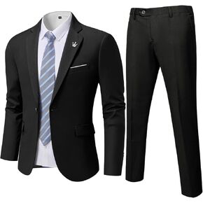 MY'S Men's 2 Piece Suit, One Button Slim Fit Jacket and Pants with Tie, Classic Blazer for Weddings Business Party in Kuwait