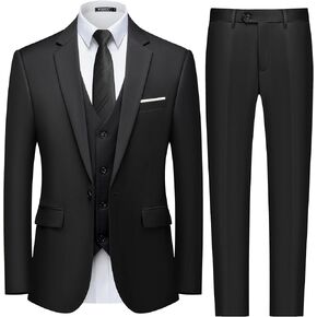 WULFUL Men's Slim Fit 3 Piece Suit, One Button Solid Blazer Business Party Jacket Vest Pants Set