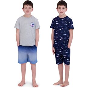 Boys Pajamas مجموعة-4 قطع الصيف PJS تي شيرت الأكمام القصيرة والسراويل ، والبنين نوم ، مراهقون الأطفال أحجام بيجاما 5-20
