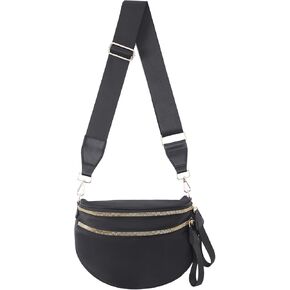 حقيبة Bum Crossbody للأكياس للنساء محفظة حقيبة حبال كبيرة مع حزام قابل للتعديل （أسود）