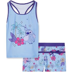 Disney Lilo & Stitch Girls Racerback UPF 50+ Tankini Top and Swim Shorts Outfit Set Little Kid to Big Kid Sizes (6-14-16)