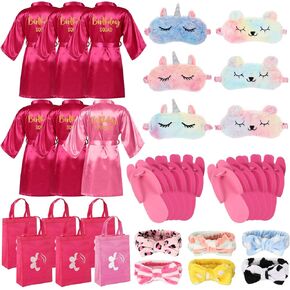 Shihanee 30 Pcs Spa Party Supplies for Girls, 6 Satin Robes Birthday Princess Squad Kids Sleepover Birthday Spa Party Set Kit