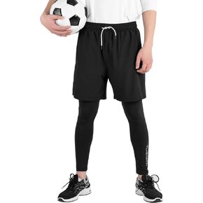 شورتات Tlaenson Boys الرياضية مع طماق Kids 2 في 1 سروال ضغط رياضي مع جيوب السوستة