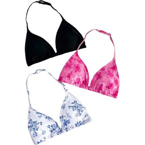 Girl's 3 Packs Floral Halter Bikini Tops Wireless Padded Bathing Suit Tops Swimsuit Bras