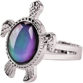 COLORFUL BLING Mood Ring Color Changing Noctilucent Open Rings Heart Shape Star Butterfly Moon Charms Adjustable Jewelry Glow in The Dark (G turtle)