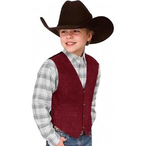 Retro Boys Cowboy Vest Suede Leather Costume Style Western Vintage Weistcoat