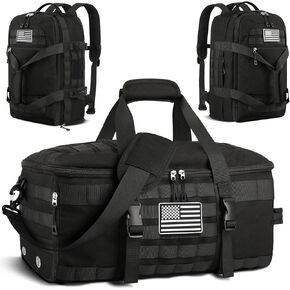 ETRONIK Gym Bags for Men Women, Tactical Duffle Bag Backpack with Shoe Compartment, 3 in 1 Carry on Travel Backpack with Wet Pocket, Weekender Overnight Range Bag for Workout Football Gym, Black