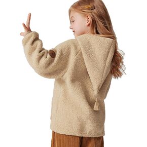 Girls Teddy Fleece Jacket Fall Winter Full Zip Coat Kids Lightweight Outwear Hoodie with Pockets
