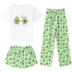 مجموعة Arshiner Girls Pajama مجموعة 3 قطعة قصيرة الأكمام ملابس النوم الصيف ناعم لطيف PJS