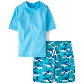 The Children's Place Boys' Short Sleeve Rash Guard and Swim Trunk 2-Piece Set