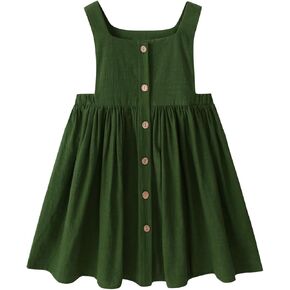Toddler Girl Cotton Linen Summer Dress Suspender Sleeveless Button Beach Girls Sundress in Kuwait