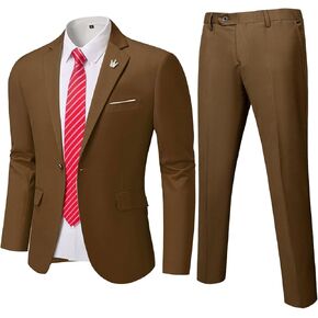 MY'S Men's 2 Piece Suit, One Button Slim Fit Jacket and Pants with Tie, Classic Blazer for Weddings Business Party
