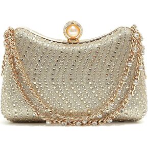 Women's Clutch Crystal Rhinestone Purse With Chain Pearl Clasp Evening Wedding Diamond Handbag