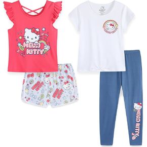 Hello Kitty Sanrio Girls Mix and Match 4 Piece Steft مع اثنين من قمم ولباس وسرات شورت للأطفال الكبار