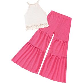 Girls Clothes 2 Piece Summer Outfit Crop Top for Kid Cami Sleeveless Bell Bottom Pants Tween Clothing Set Size 8-12