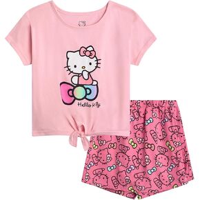 Hello Kitty Girls Skort Set - 2 قطعة Graphic Crewneck Top و Short Skort Cute Outfit Set (الأحجام: 2T -12)