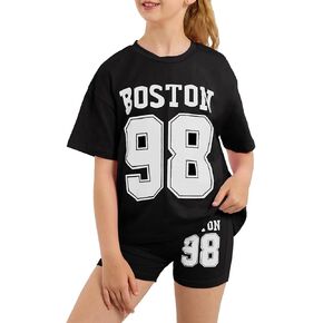 Girls Summer Outfits Graphic Letter Print T Shirt Short Sleeve Top & Biker Shorts with Side Pocket 2Pcs Clothing Sets in Kuwait