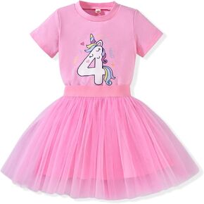 4th Birthday Outfit Girl,4 Year Old Fourth Four Shirt Skirt Outfit for Toddler Girls