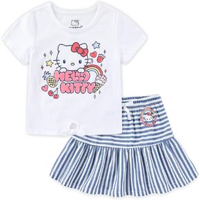 Hello Kitty Sanrio Girls Shirt Shirt and Skirt 2 Skip for Big Kids