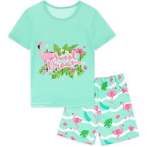 Nidoul Girls Pajamas Short Sleeve Toddler Summer PJS Girls 'Sleepwear 2 Pact