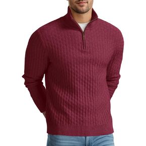 Askdeer Men Quarter Zip Sweater Sweater Waffle Sweater Sweater Sweater Sweat Sweater Sweater Sweater Disual Pullover مع حافة التضليع