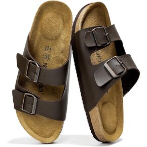 Project Cloud Genuine Leather Mens Sandals with Memory Foam Natural Cork Footbed Slides for Men Footwear - Non-Slip Double-Strap Buckle Summer Sandals (Arizona)