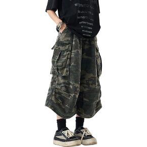 FCOOLYEET MENS CAMO الجينز السراويل y2k baggy طويلة الطويلة مموهة شورت الشحن الدنيم للرجال
