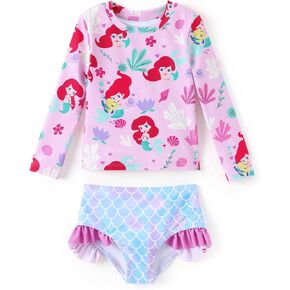 Disney Mickey and Friends Girl Two Piece Long Sleeve Swimsuit Rashguard Bathing Suit